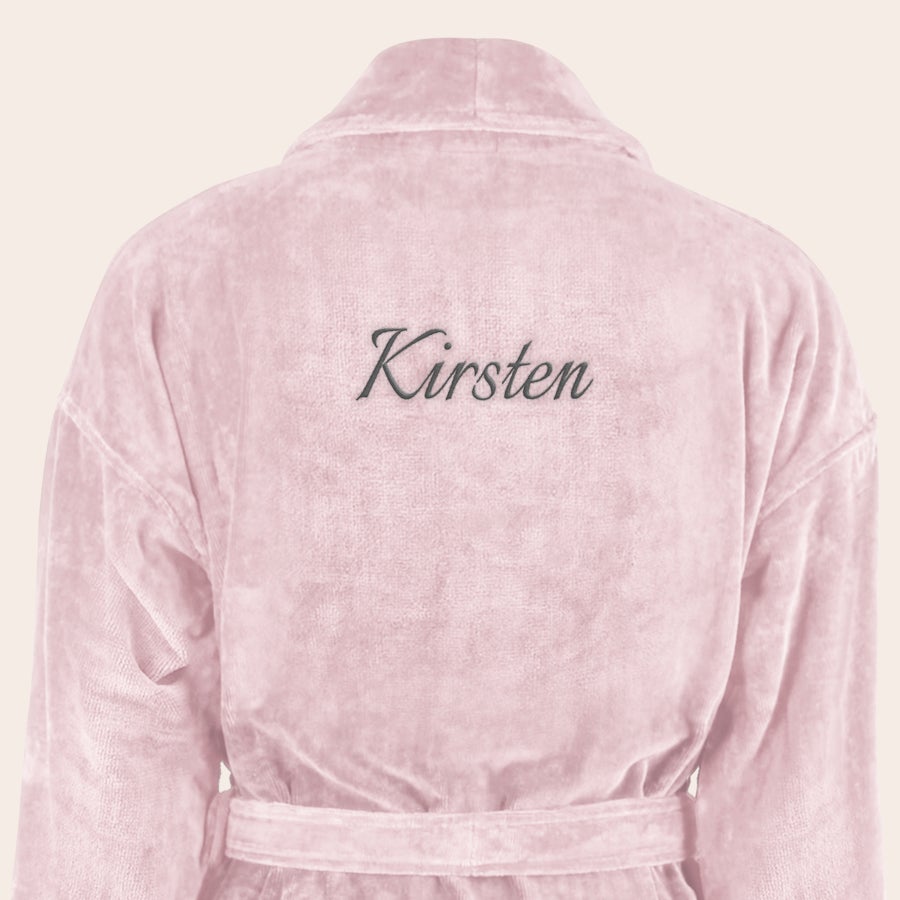Badjas Dames met naam geborduurd Roze badjas van badstof met de naam Kirsten geborduurd, een luxe badjas met naam.