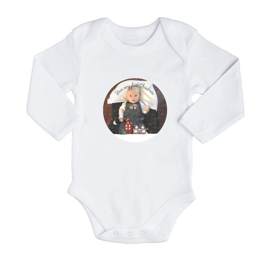 Personalised baby romper - Baby's first Christmas - White - 50/56