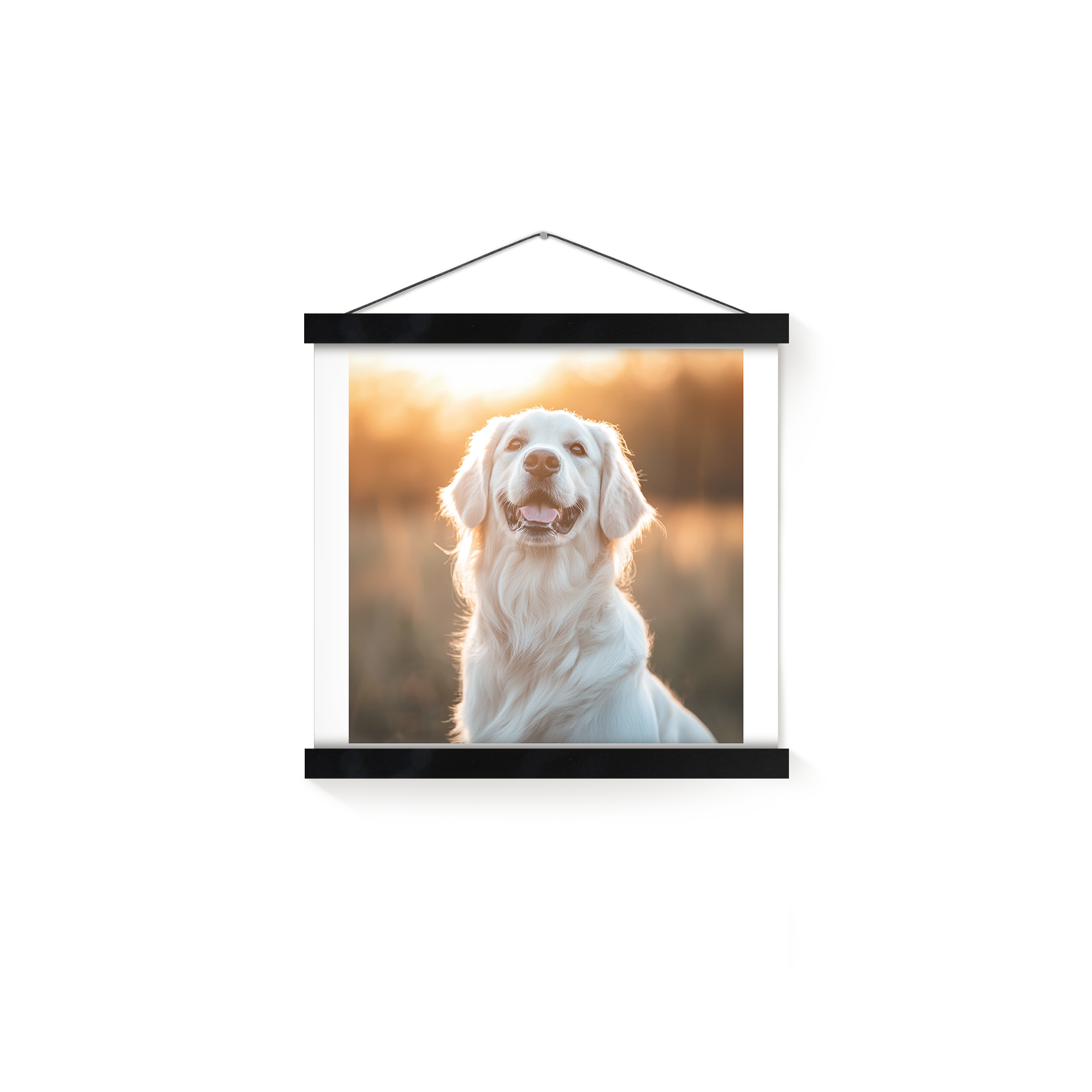 Afiș foto personalizat cu un cățeluș Golden Retriever, imprimat cu o fotografie pe un agățați cel mai frumos moment foto pe perete cu acest umeraș magnetic la îndemână pentru afișe.