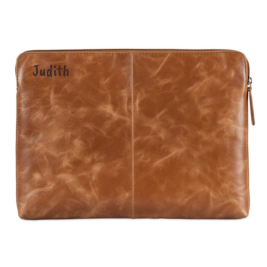 Engraved leather laptop sleeve