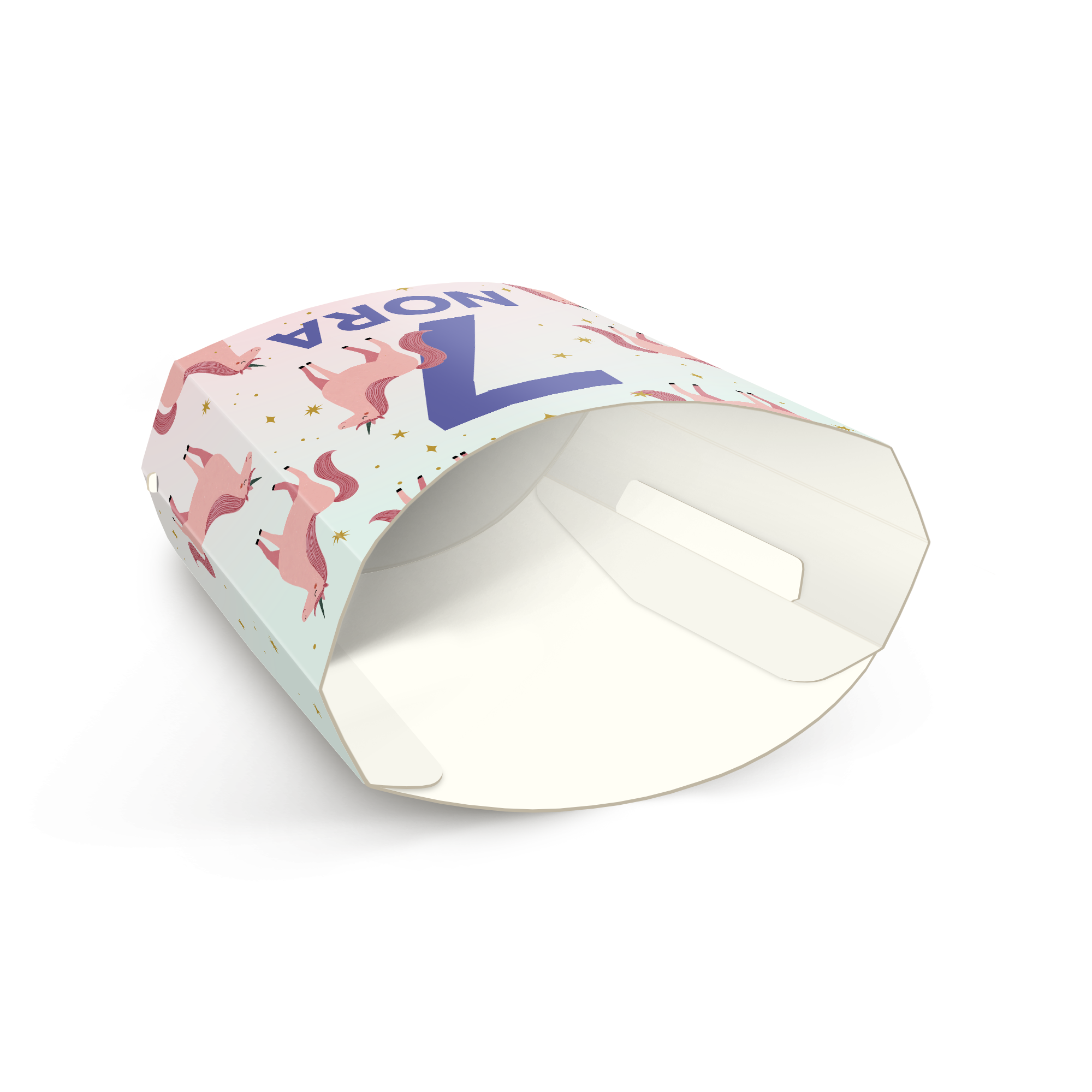 Personalisierte Snack-Schale mit Einhorn-Design und aufgedrucktem Namen Nora und Alter 7.