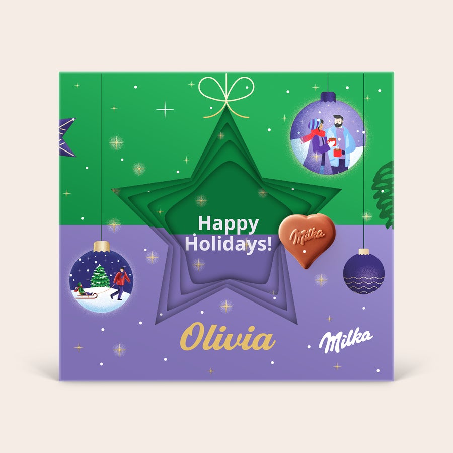 Milka srdiečka v personalizovanej 3D darčekovej krabičke - Vianoce Milka srdiečka v personalizovanej 3D darčekovej krabičke - Vianoce