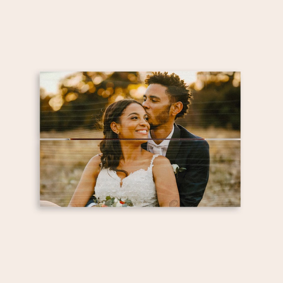 Foto em madeira Foto de casamento impressa em pranchas de madeira personalizadas com foto de casal, acabamento em cal