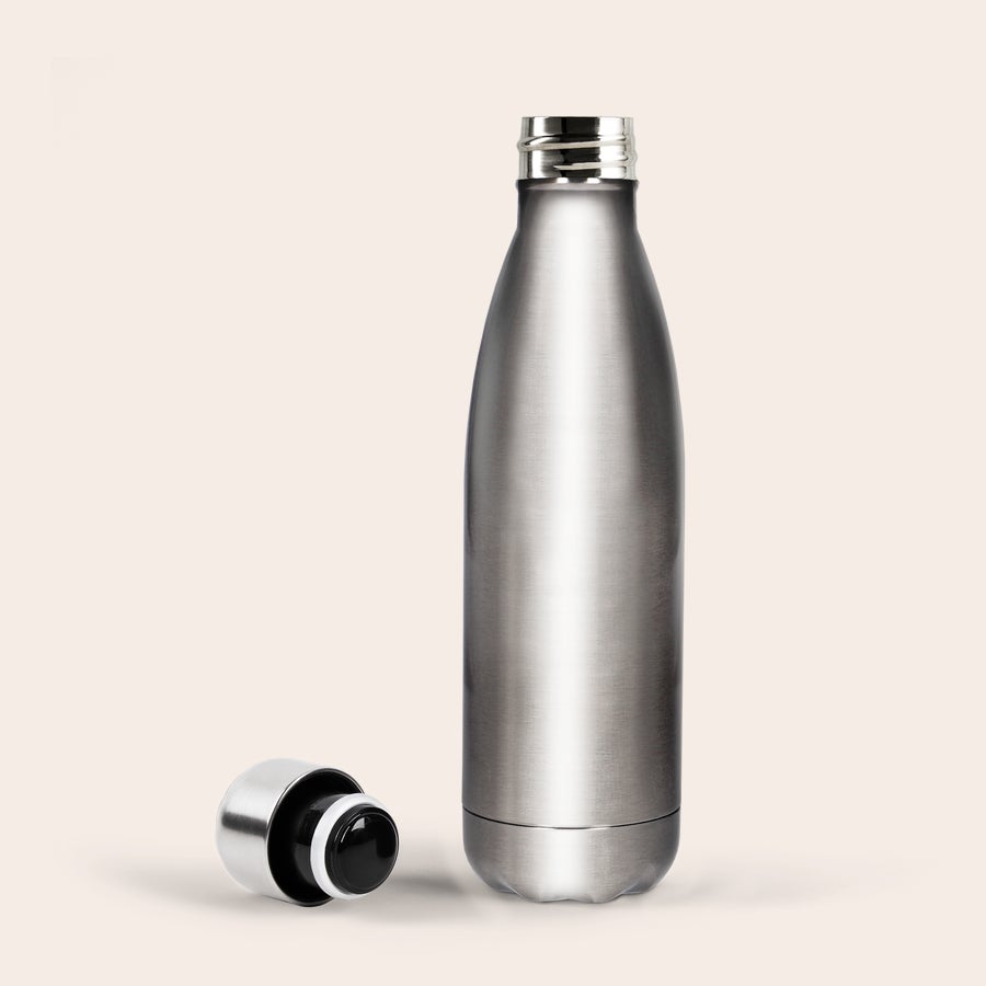 Borraccia per Acqua Bottiglia termica in acciaio inox grigio argento con tappo svitato ideale per bere con stile