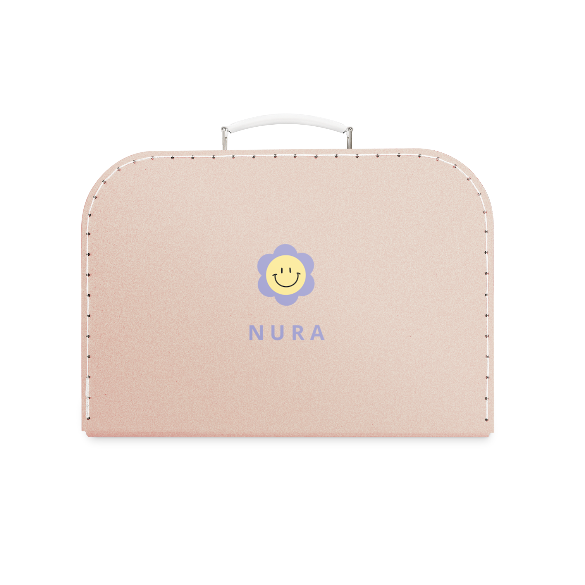 Personlig legetøjskuffert - Hvid - Stor med navn og smiley print