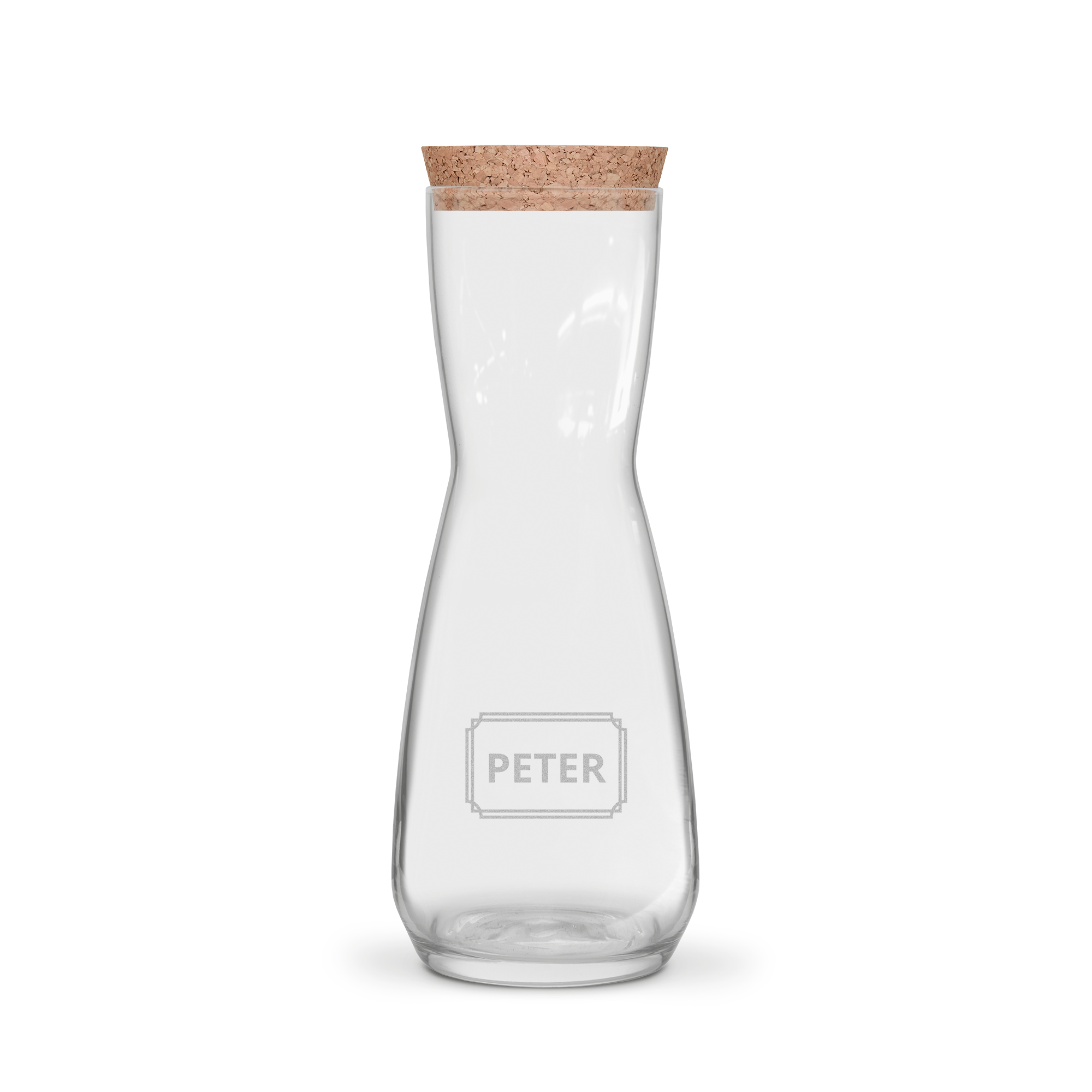 Smuk indgraveret karaffel med korkprop, personliggjort med navnet Peter, til at servere din yndlingsdrink.