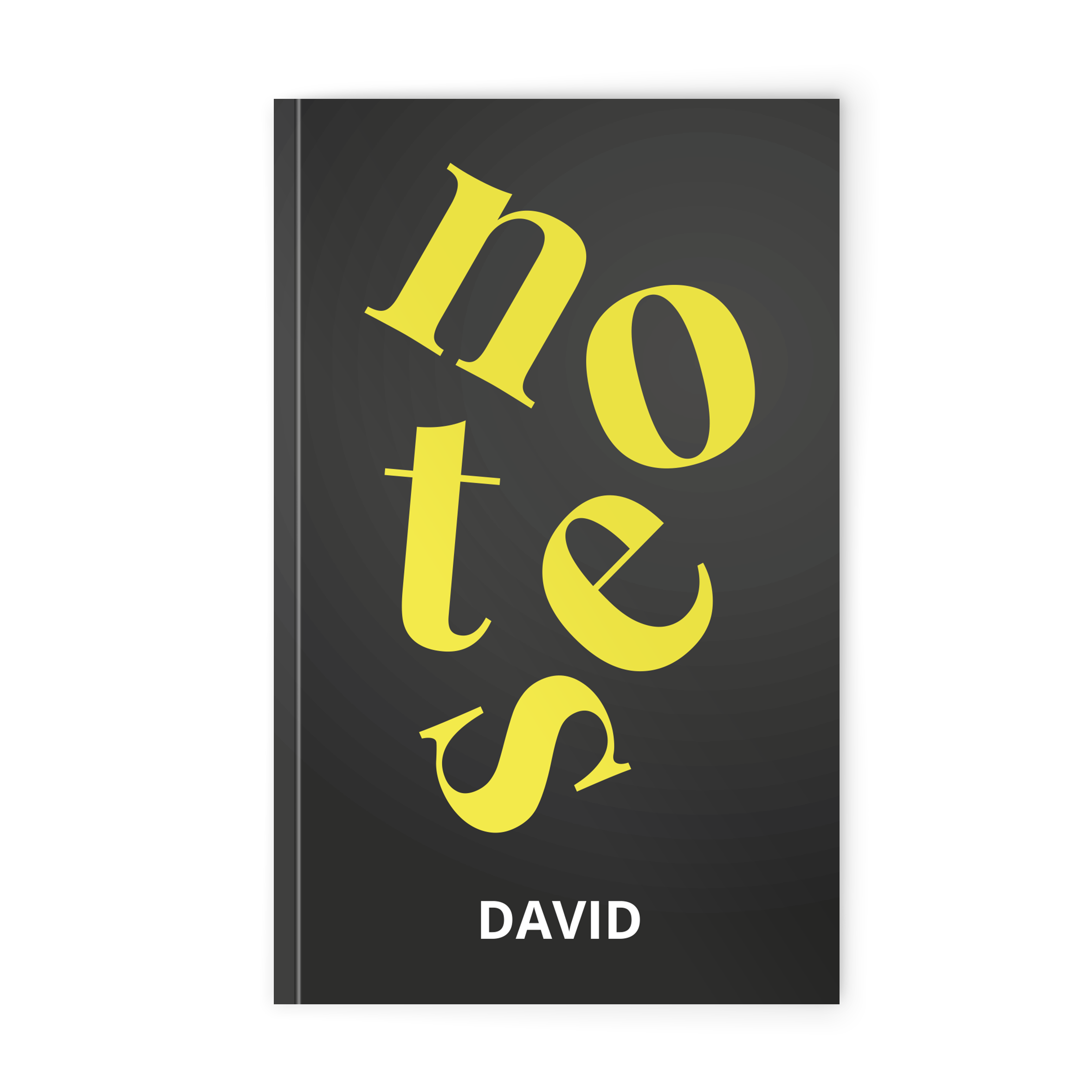 Carnet de notes personnalisé noir avec texte jaune et prénom David imprimé