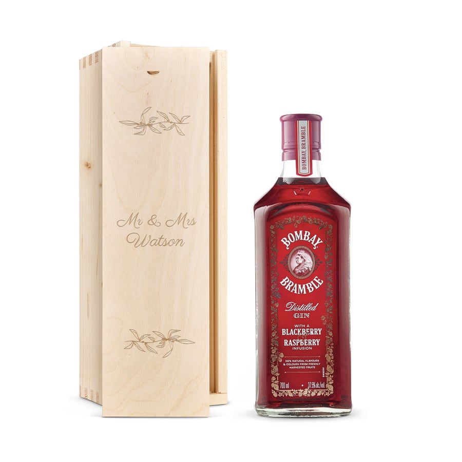 Personalised gin gift - Bombay Bramble - Engraved wooden case