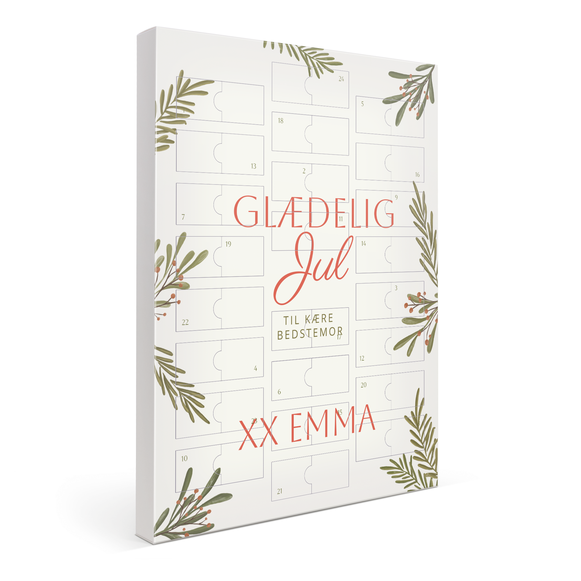 Personlig Mars Miniatures adventskalender med julemotiv og teksten 
