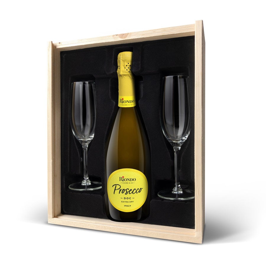 Coffret prosecco personnalisé - Prosecco Riondo - avec flûtes