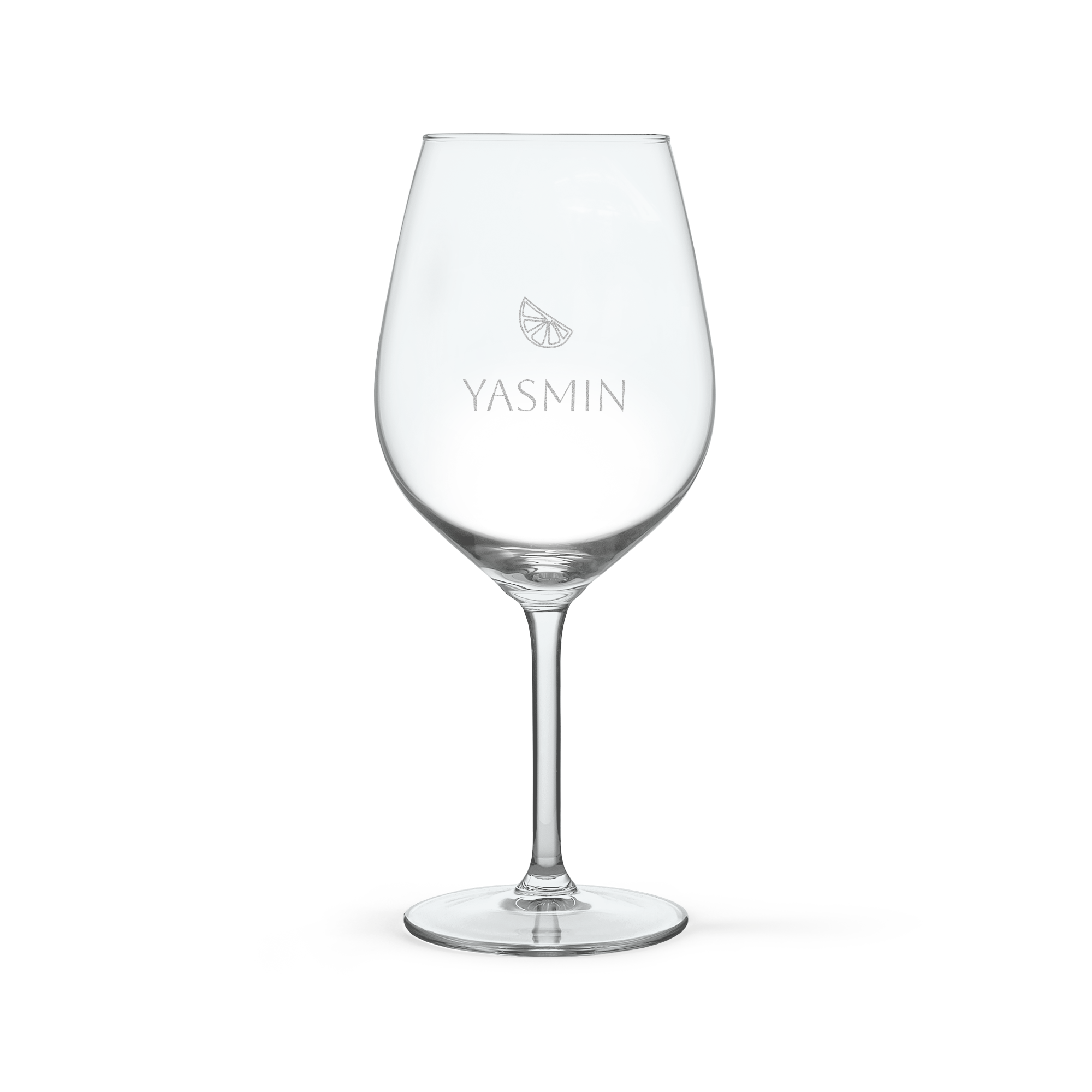 Pahar personalizat Aperol Spritz din sticlă, gravat cu numele YASMIN și o ilustrație cu o lămâie.