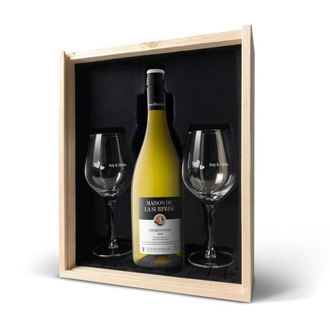 Set regalo con bicchieri da vino - Maison de la Surprise Chardonnay - Bicchieri Incisi