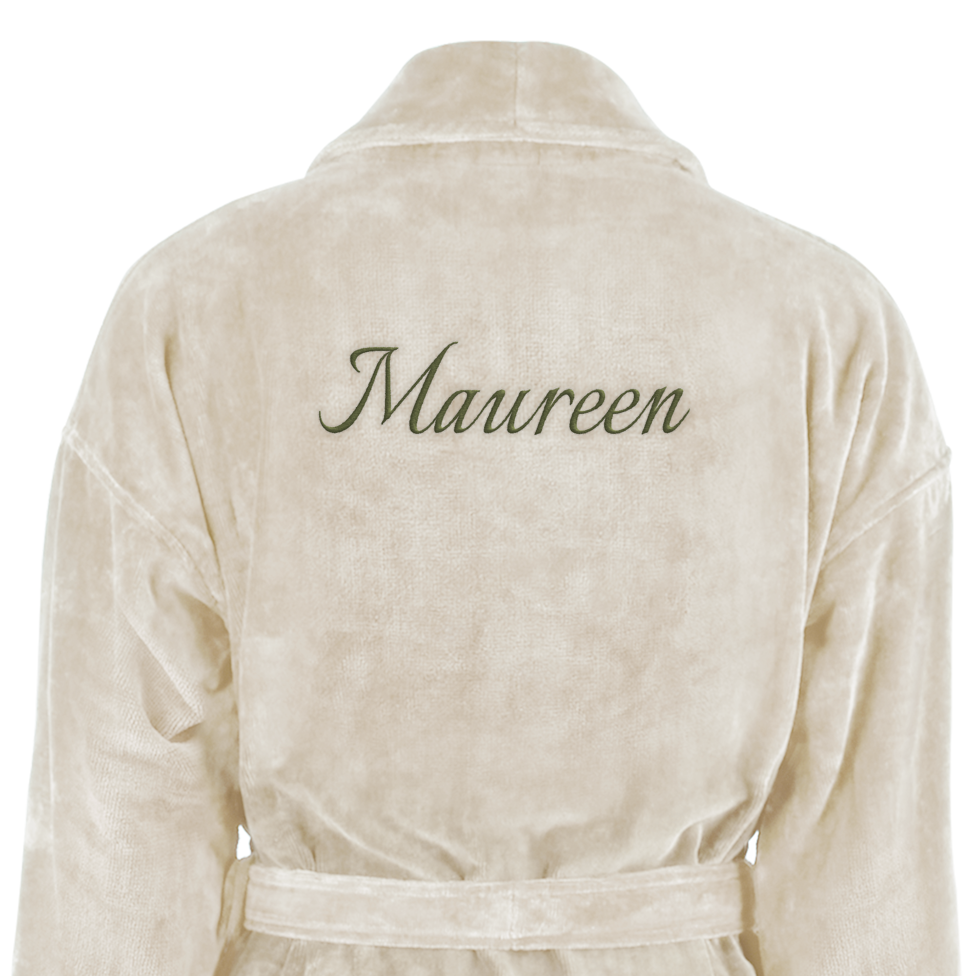 Peignoir de bain personnalisé brodé avec le nom Maureen, un luxueux cadeau personnalisable