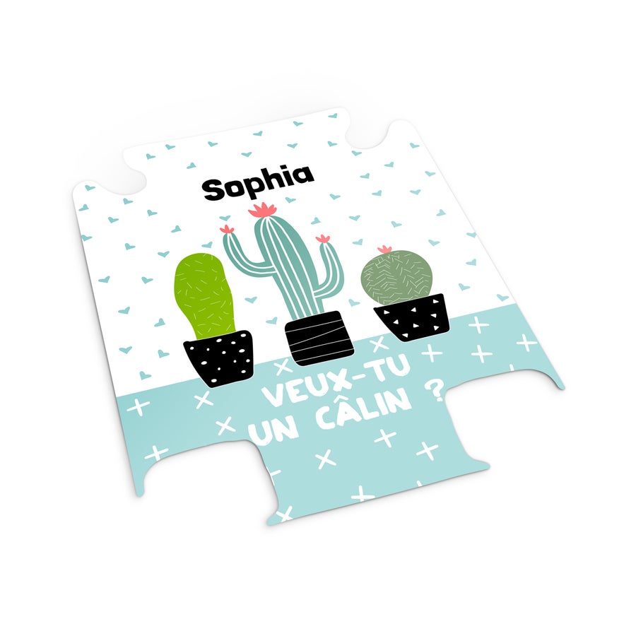 Valise cabine personnalisée Visuel interchangeable pour valise avec cactus et le texte Sophia Veux-tu un câlin ?