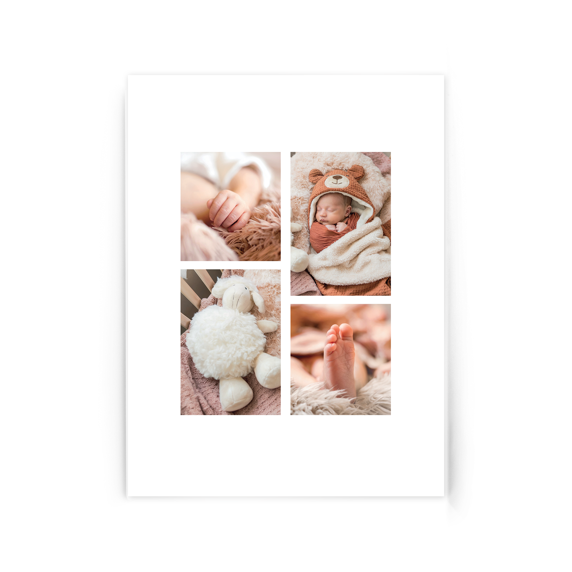 Photo on acrylic of newborn baby close-ups and a white sheep toy, immortalize your memorable moment