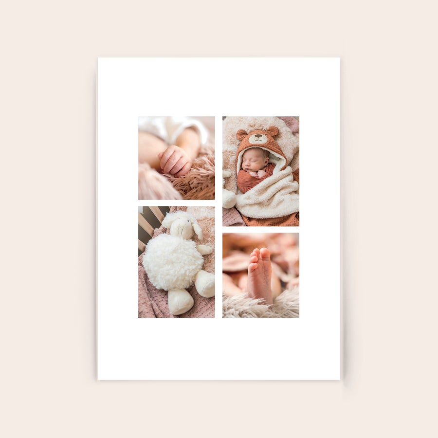 Photo on Acrylic Photo on acrylic of newborn baby close-ups and a white sheep toy, immortalize your memorable moment