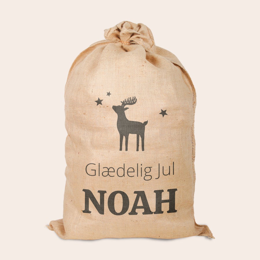 Personlig jute julegavesæk Personlig jute julegavesæk