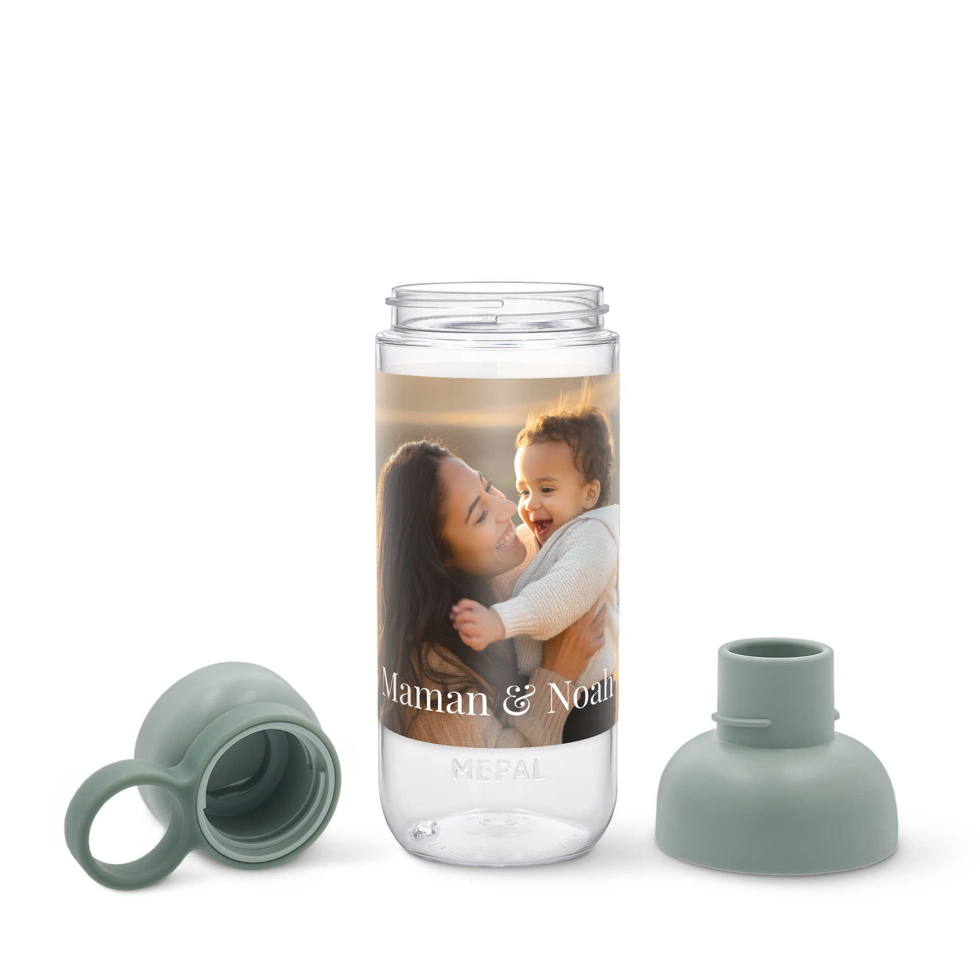 Bouteille d'eau Mepal personnalisée avec photo mère enfant et texte Maman et Noah pour un moment spécial