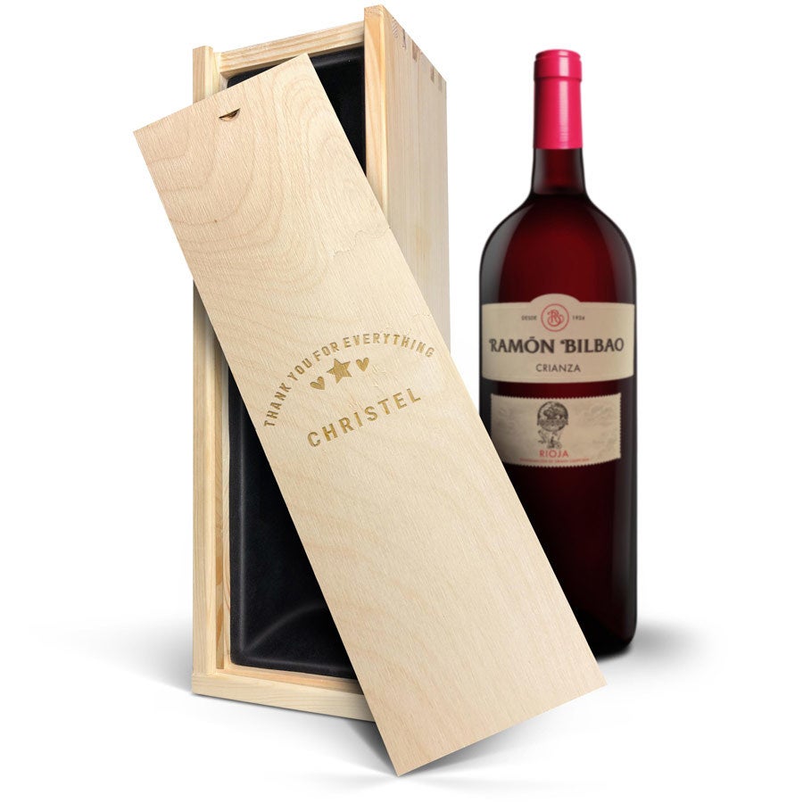 Personalised wine gift - Ramon Bilbao - Gran Crianza - Engraved wooden case