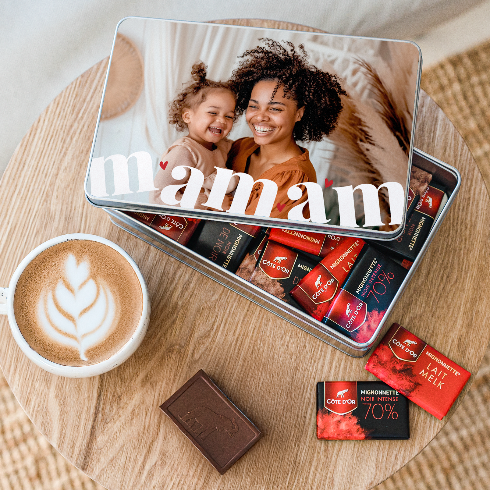 Boîte cadeau Côte dOr personnalisée avec photo imprimée et chocolats assortis