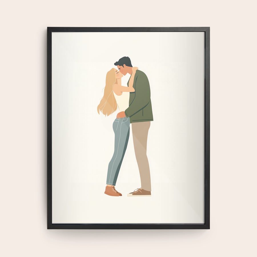 Fotografia emoldurada Moldura preta com foto personalizada de um casal a beijar-se, imortalize a sua memória mais bonita ao colocá-la numa linda moldura