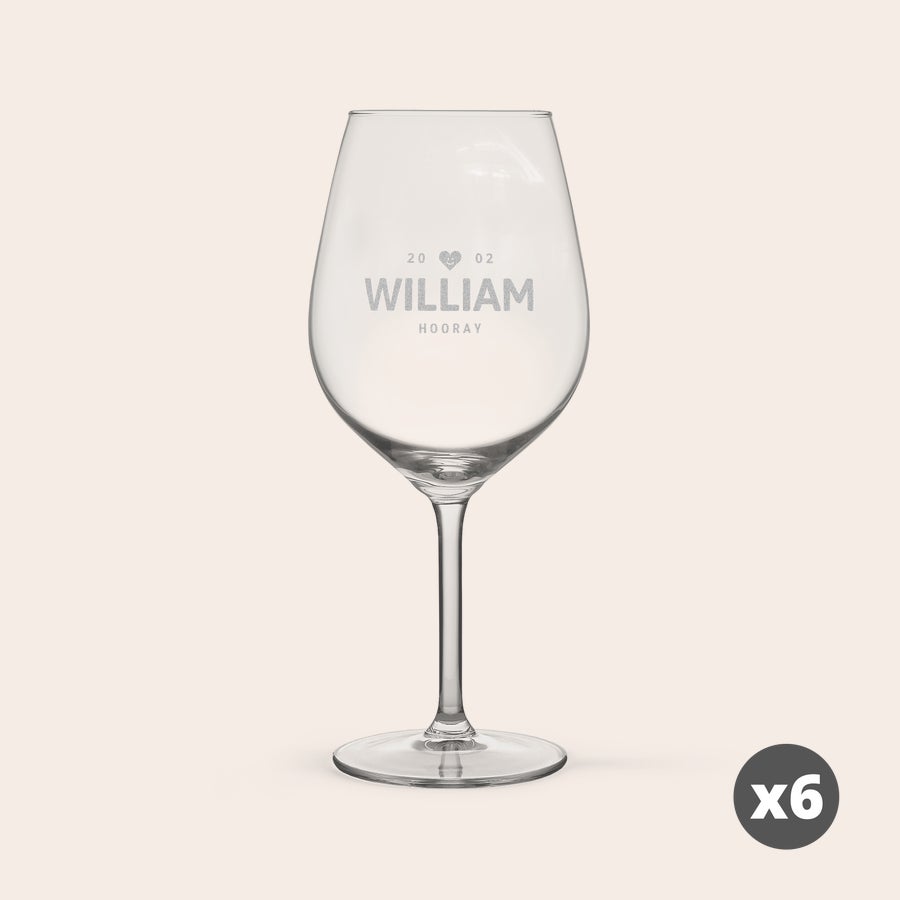 Pahar - Vin Roșu Pahar de vin roșu din sticlă cu gravură personalizată William 2002 HOORAY. Spuneți urale cu pahare de vin roșu de lux.