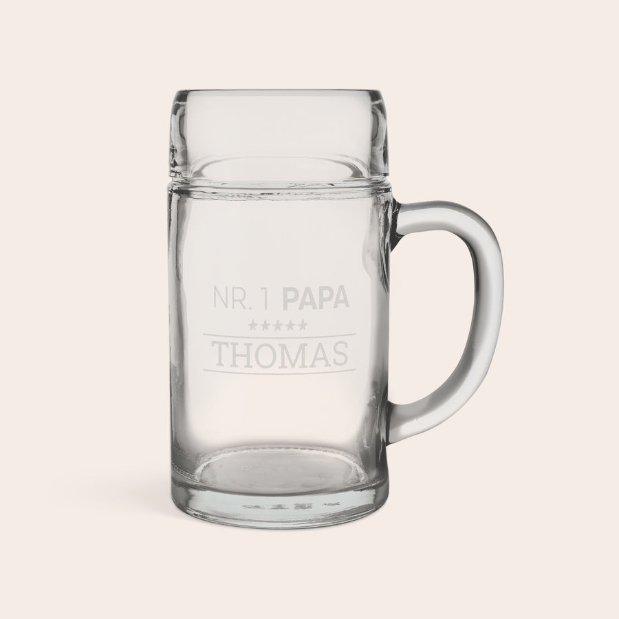 1l Bierpul met naam en/of tekst Gepersonaliseerde bierpul met gravure "NR. 1 PAPA" en "THOMAS", zeg proost op het goede leven!