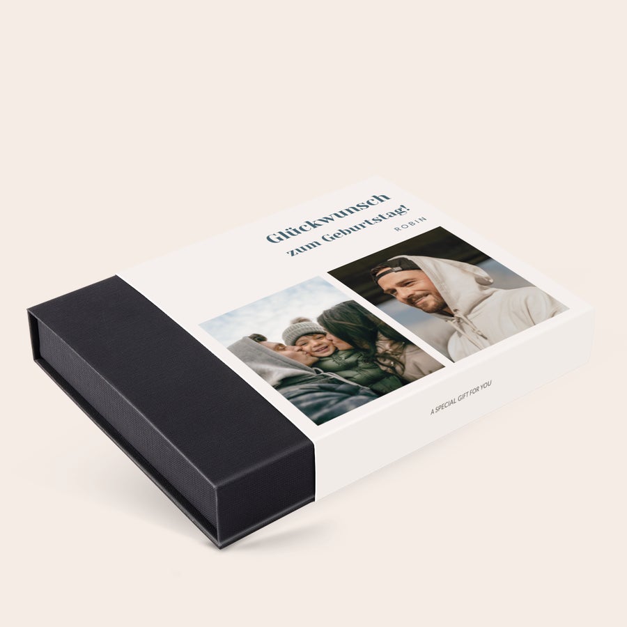 Personalisierte Pralinen Personalisierte Pralinenverpackung selbst gestalten – 36 Pralinen mit Glückwünsche-Text und Fotos bedruckt.