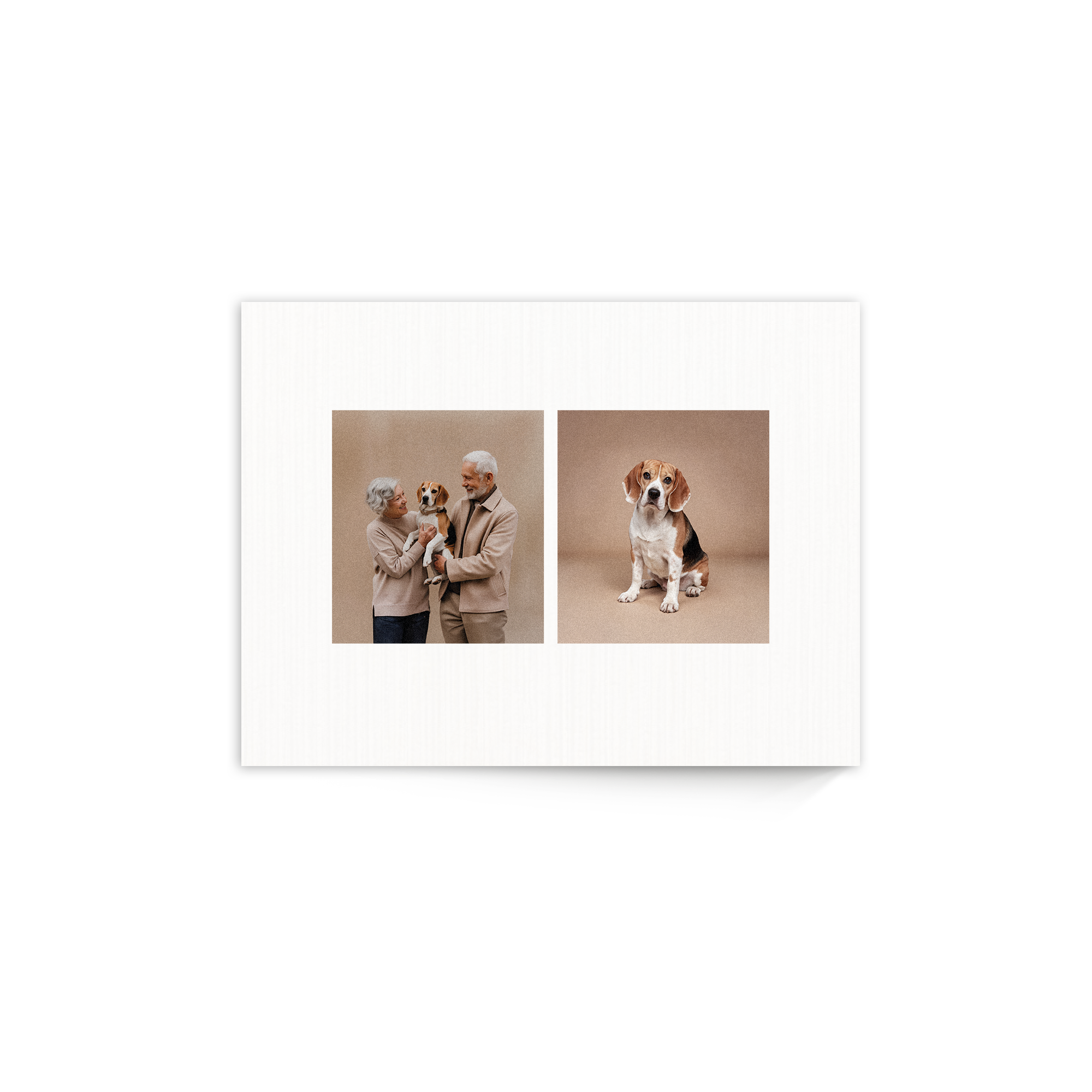 Tableau en bois personnalisé avec deux photos imprimées un couple et un chien beagle