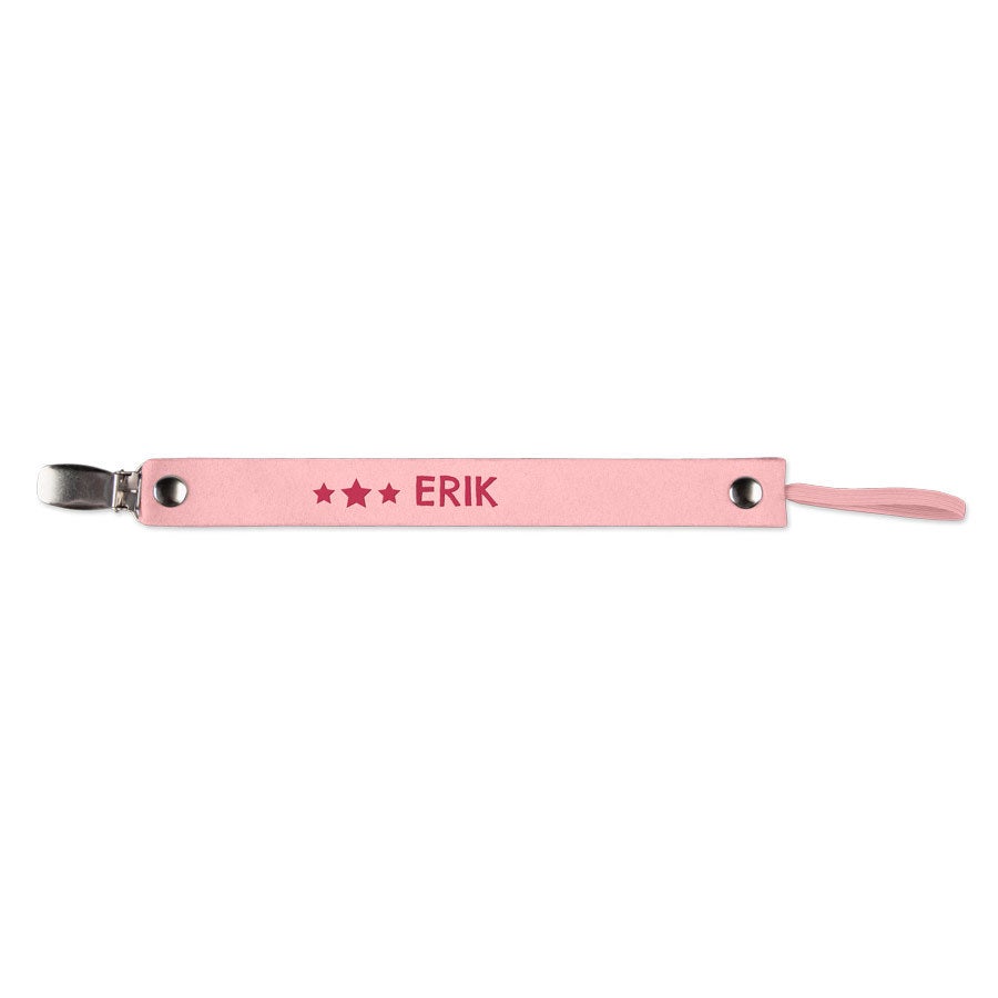 Schnullerkette mit Namen - Leder - Rosa