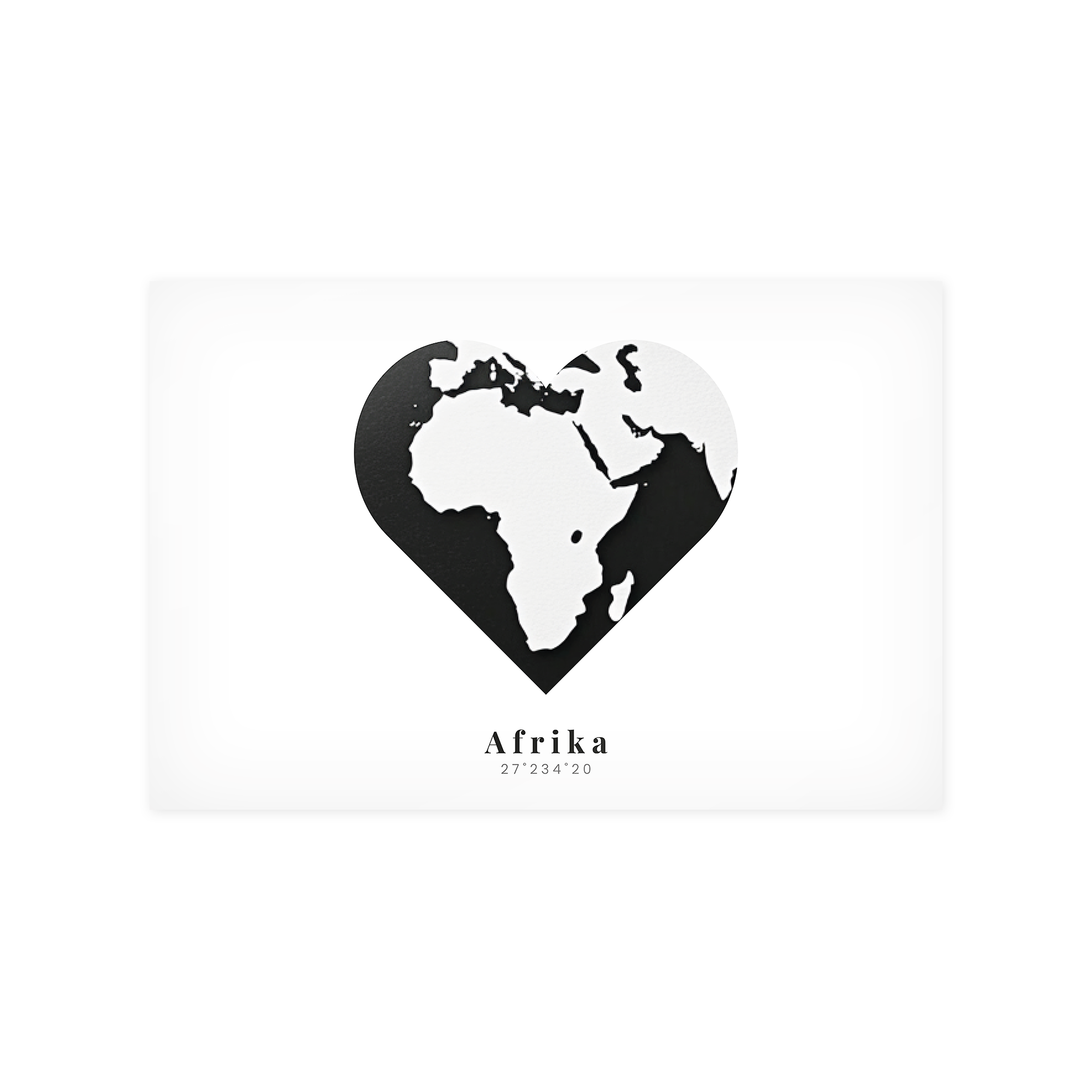 Poster photo print with a heart-shaped map of Africa and custom text printed below it
