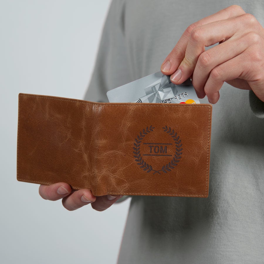 Grawerowany skórzany portfel