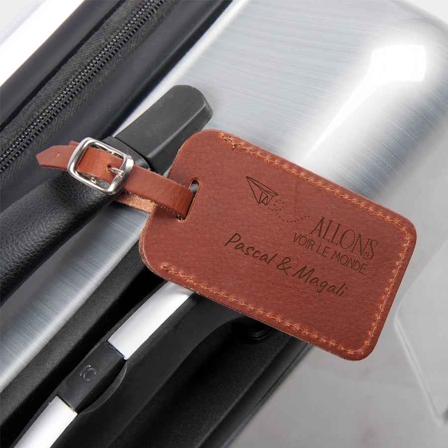 Étiquettes de bagage personnalisées en cuir véritable avec étui