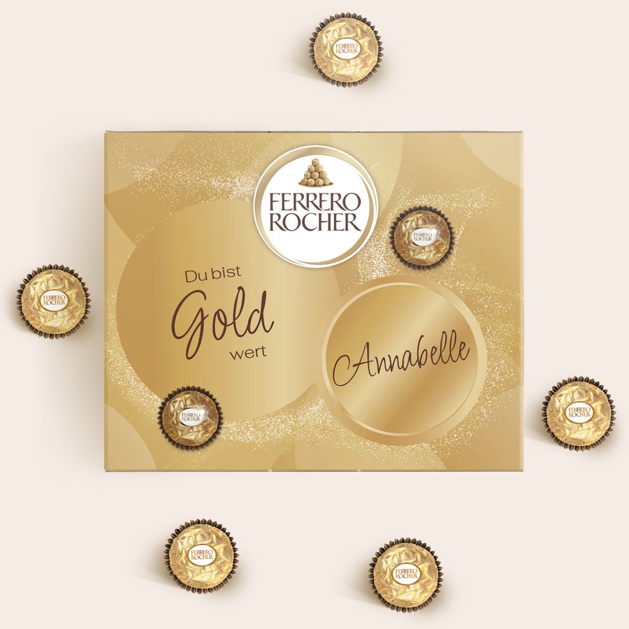Ferrero Rocher personalisiert Personalisiertes Ferrero Rocher Geschenk mit Name Annabelle gedruckt, goldene Verpackung.