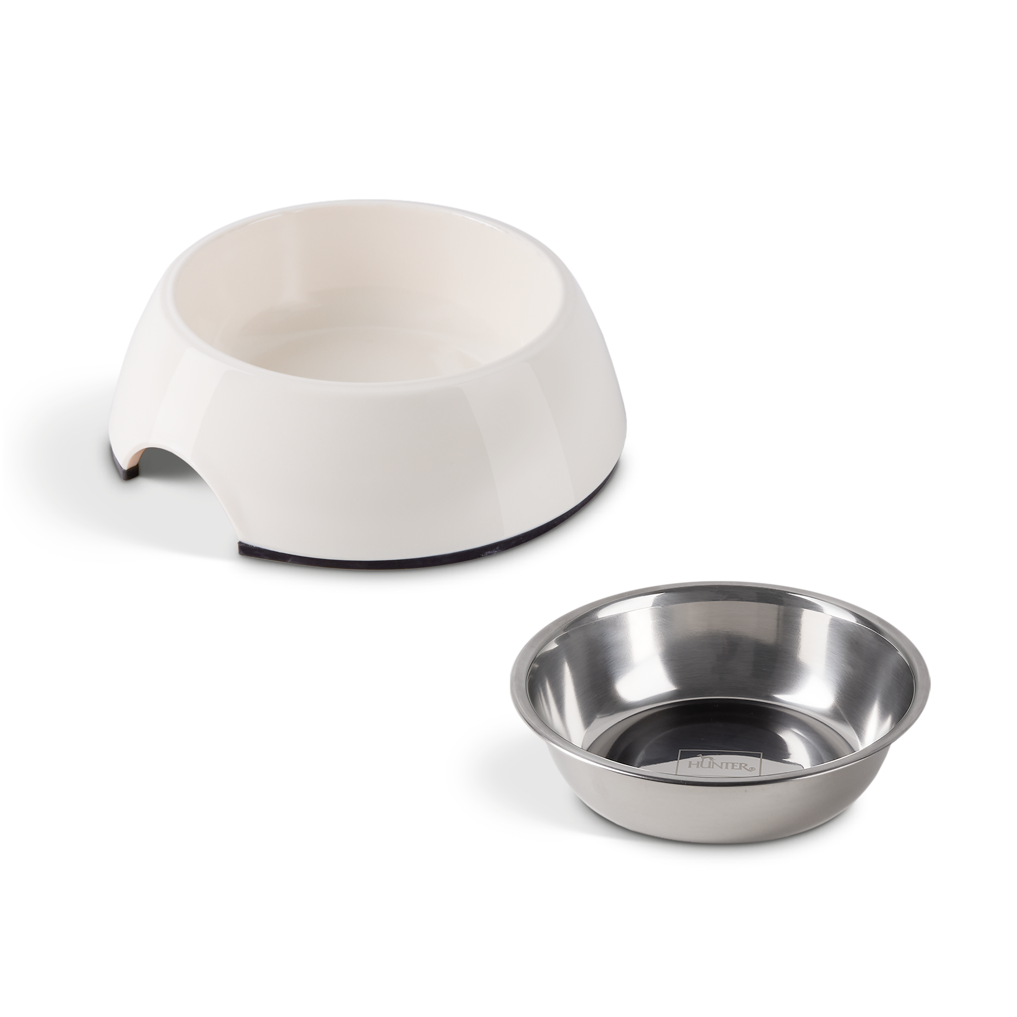 Tigela de comida para gatos com nome, miau, branca de melamina com interior de aço inoxidável