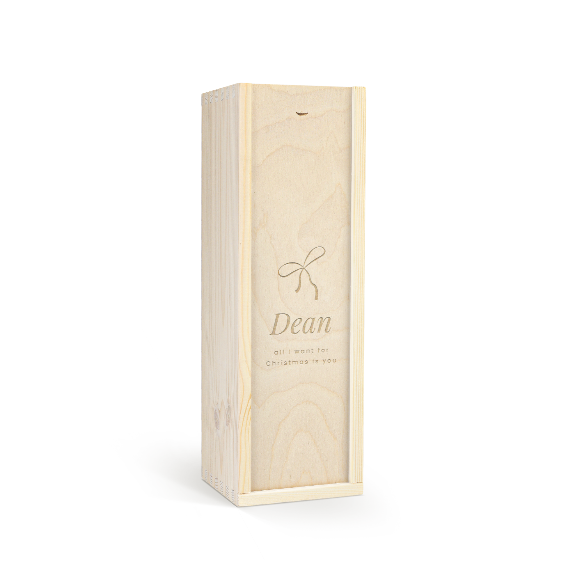 Gravírovaný drevený box na fľašu whisky Glenn Talloch s menom Dean a textom prekvapte svojich blízkych.