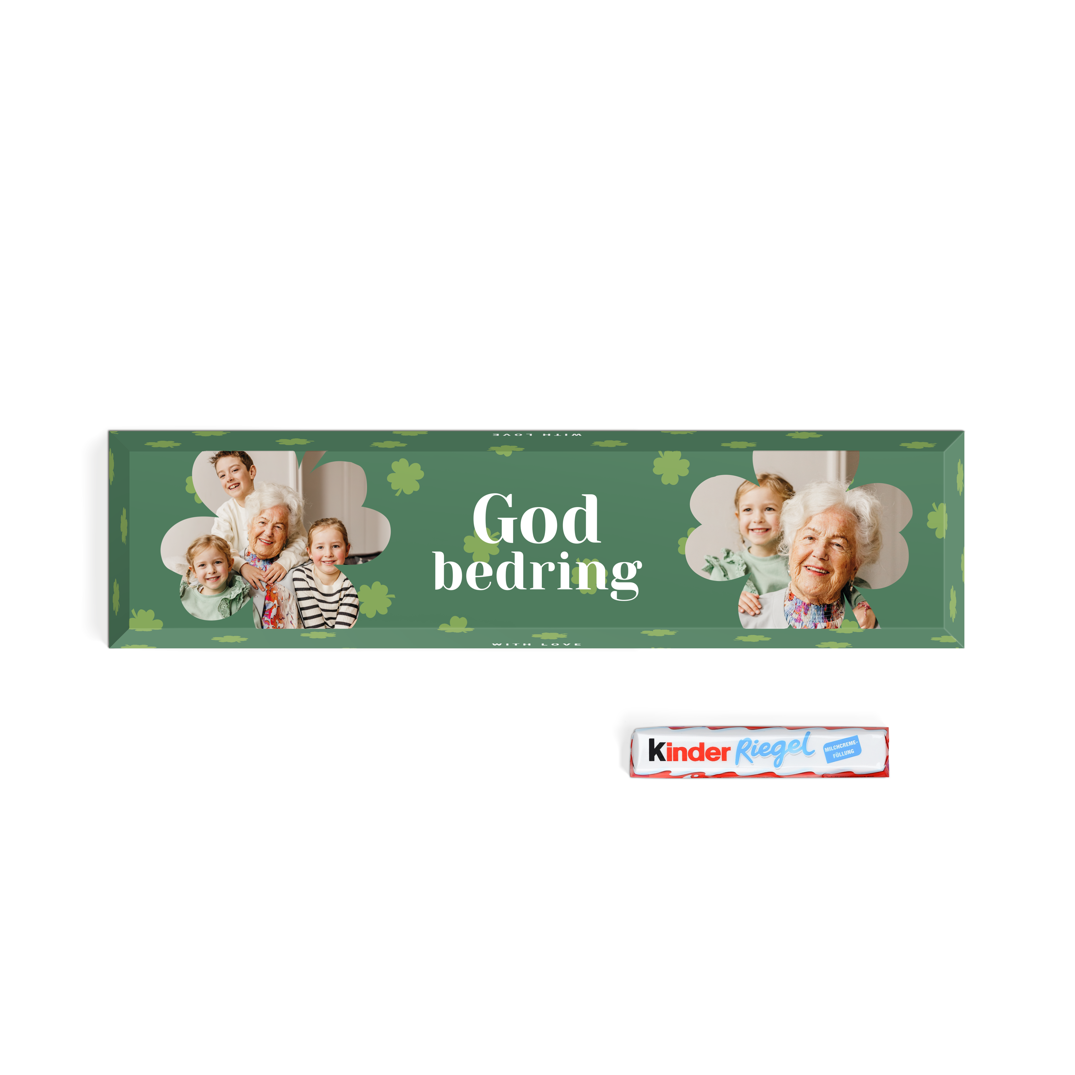 Personliggjort Mega Kinder Chokolade med Navn og foto til God bedring