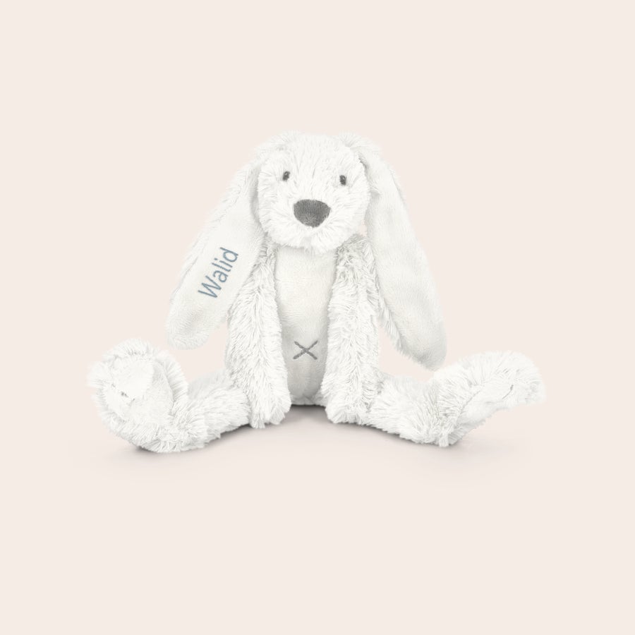 Peluche lapin personnalisé - Happy Horse Peluche Lapin Richie blanche personnalisée avec le prénom Walid brodé sur l'oreille gauche