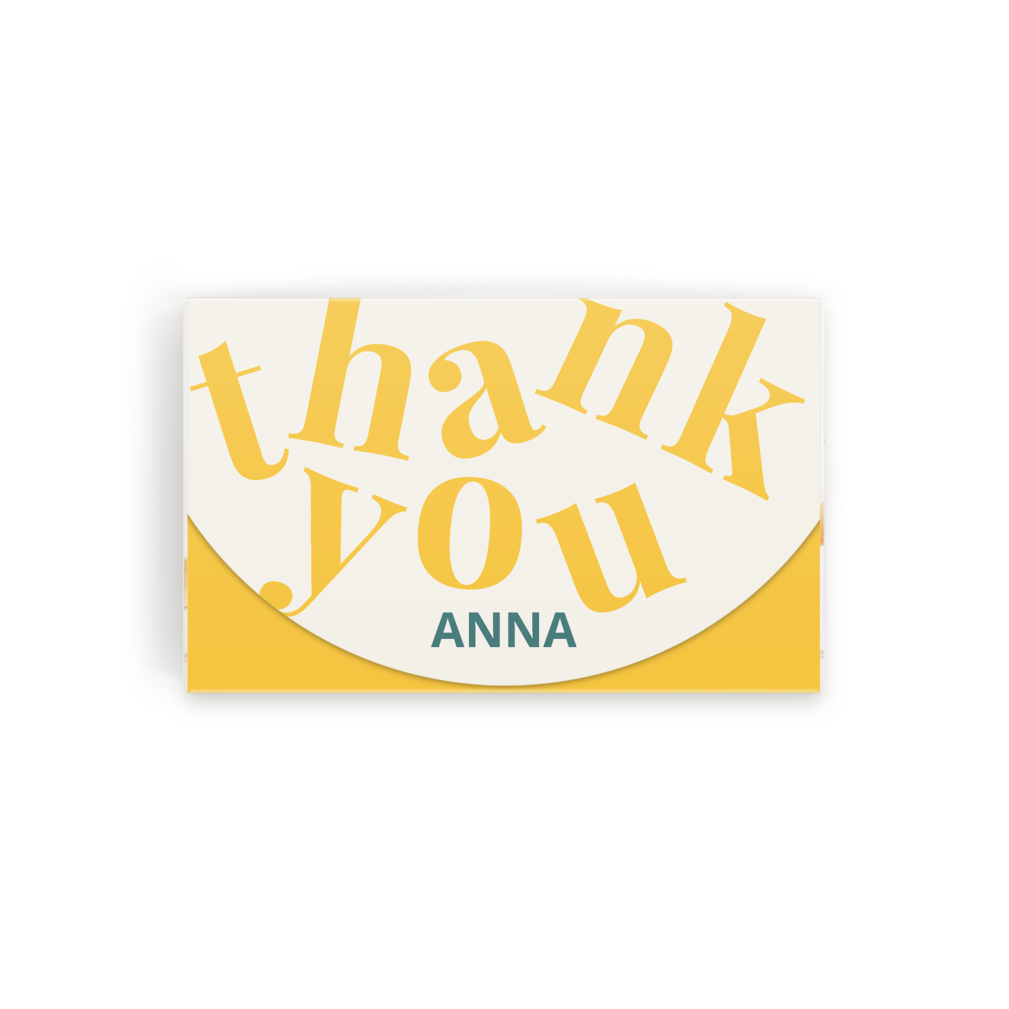 Personoitu suklaarasia klassisilla praliineilla. Rasian kannessa on painettuna teksti "thank you Anna".