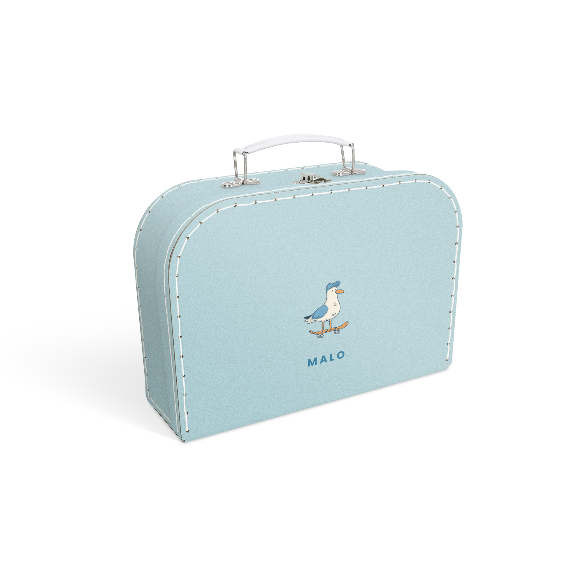 Valisette enfant personnalisable - Bleu - Medium avec illustration de mouette et nom MALO imprimé