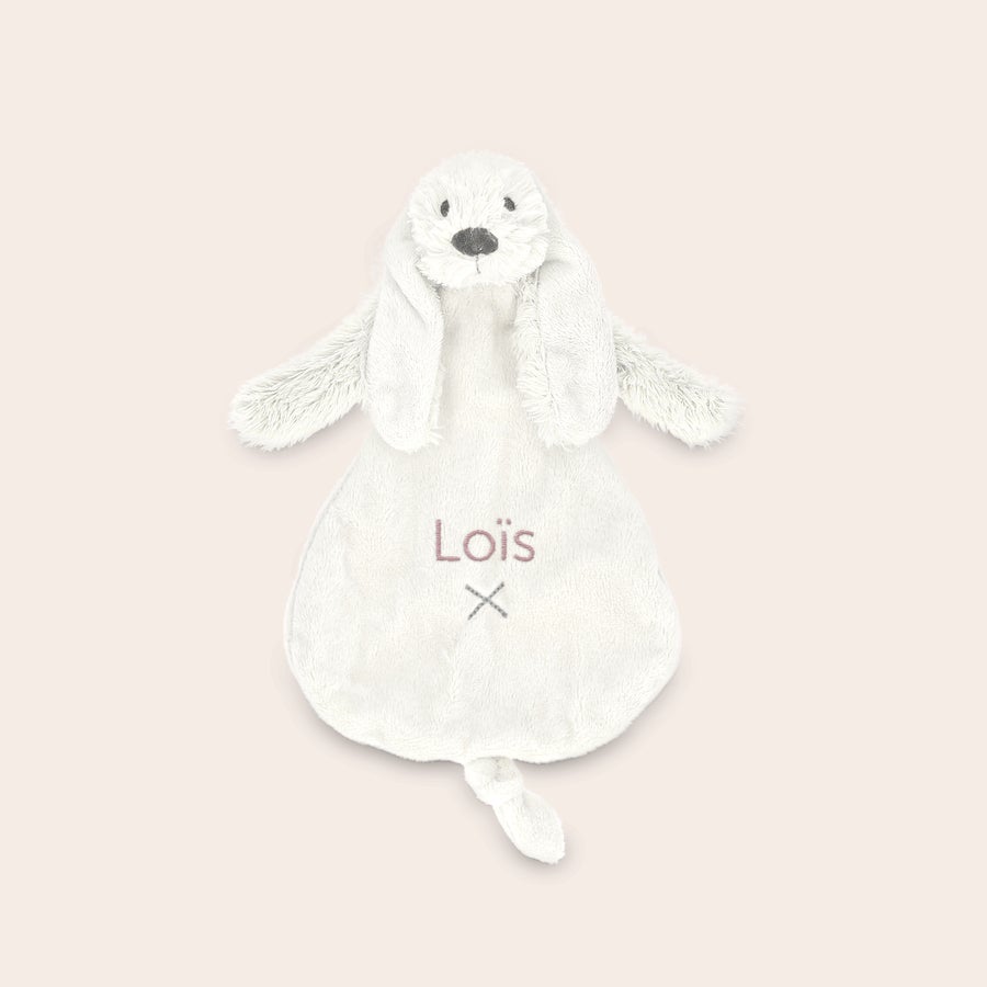 Happy horse knuffeldoekje met naam Happy Horse knuffeldoek konijn Richie wit, geborduurd met de naam Loïs