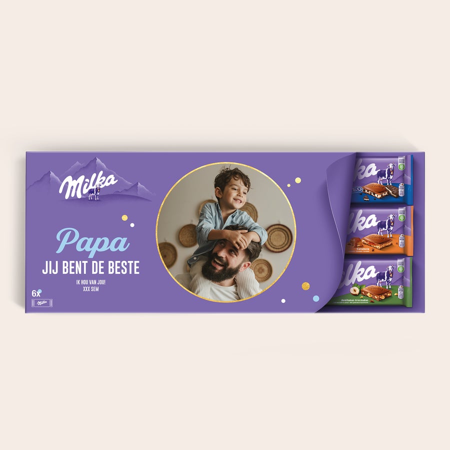 Mega Milka reep met naam en foto bedrukken Mega Milka reep met naam en foto bedrukken
