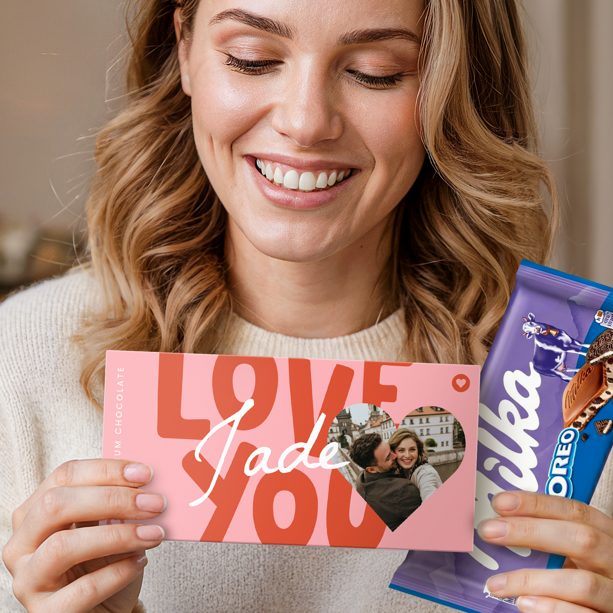 Carte de vœux personnalisée au chocolat Milka