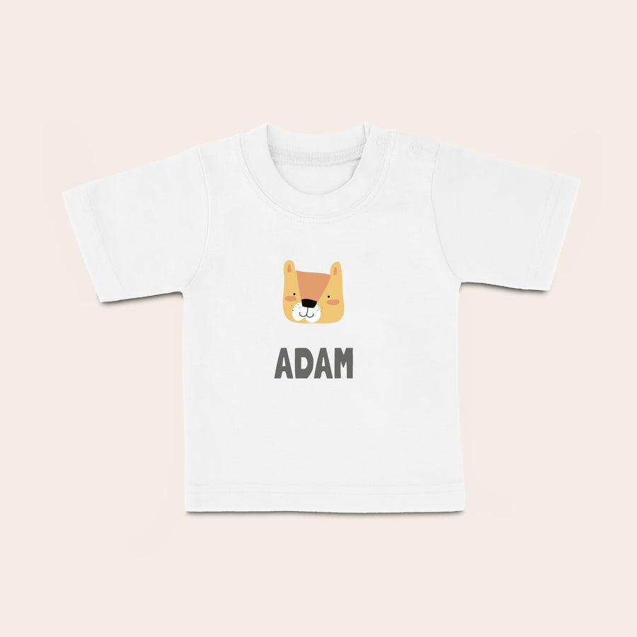 Koszulka dla niemowląt Personalizowany t-shirt dziecięcy z nadrukiem lisa i imieniem Adam