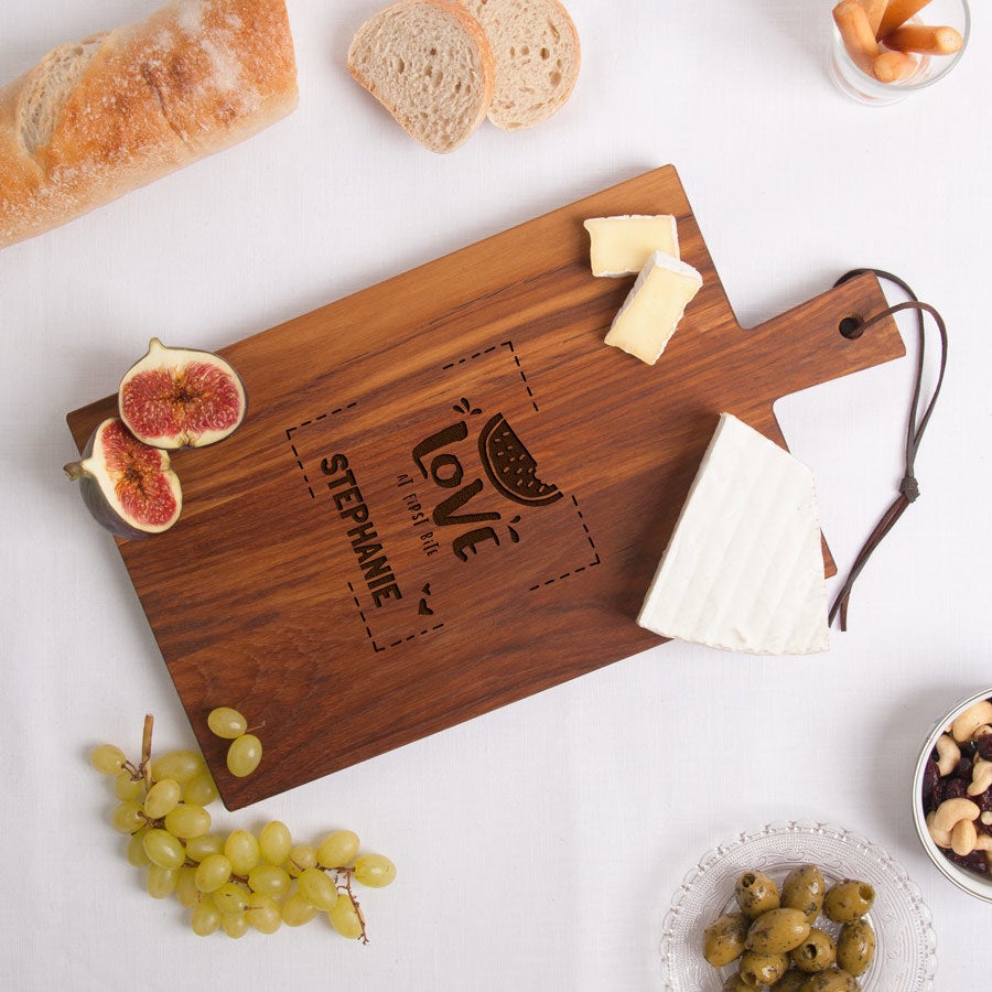 Houten serveerplank graveren - Teak - Rechthoekig - Staand (M)