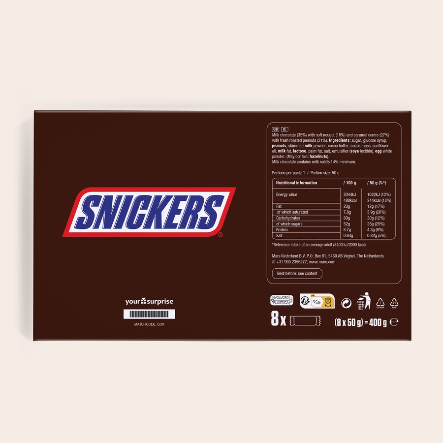 Snickers dárková krabička se jménem a fotografií Dárkové balení Snickers s potiskem, personalizované jménem a fotografií na obalu