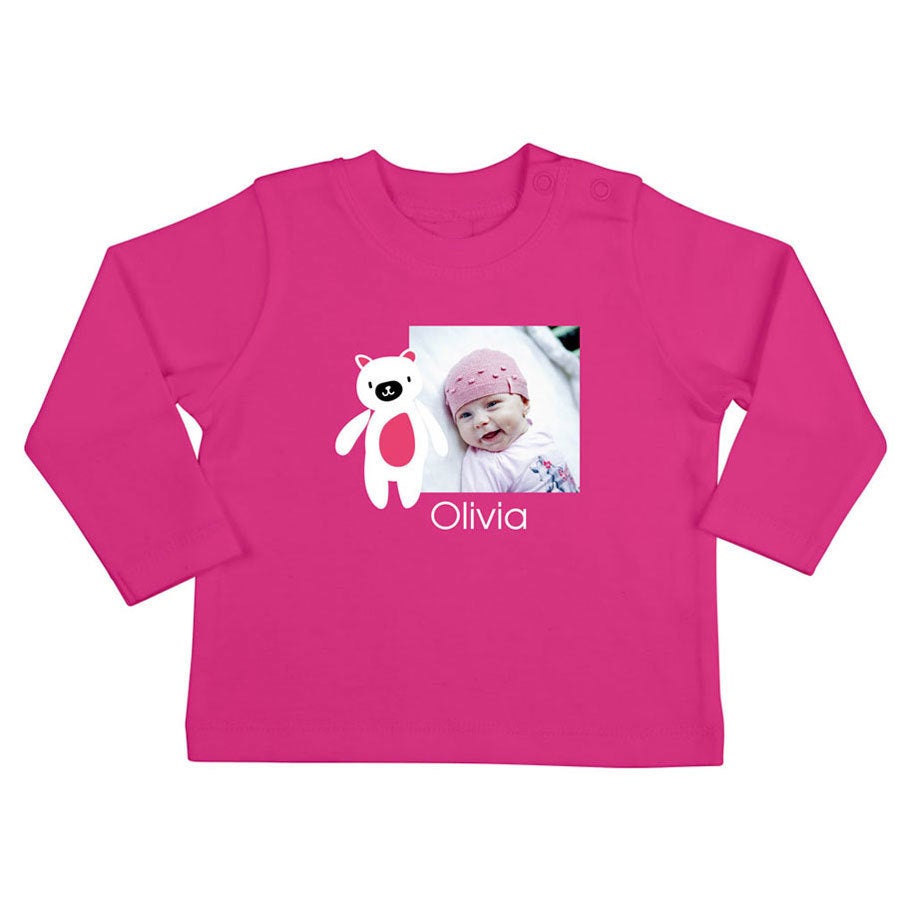 Camiseta personalizada de bebé - Manga larga - Fucsia - 62/68