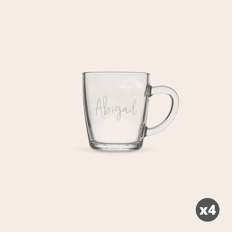 Taza de té grabada Taza de cristal azul grabada con el nombre "Abigail". ¡Graba una hermosa taza para el té con texto o nombre!