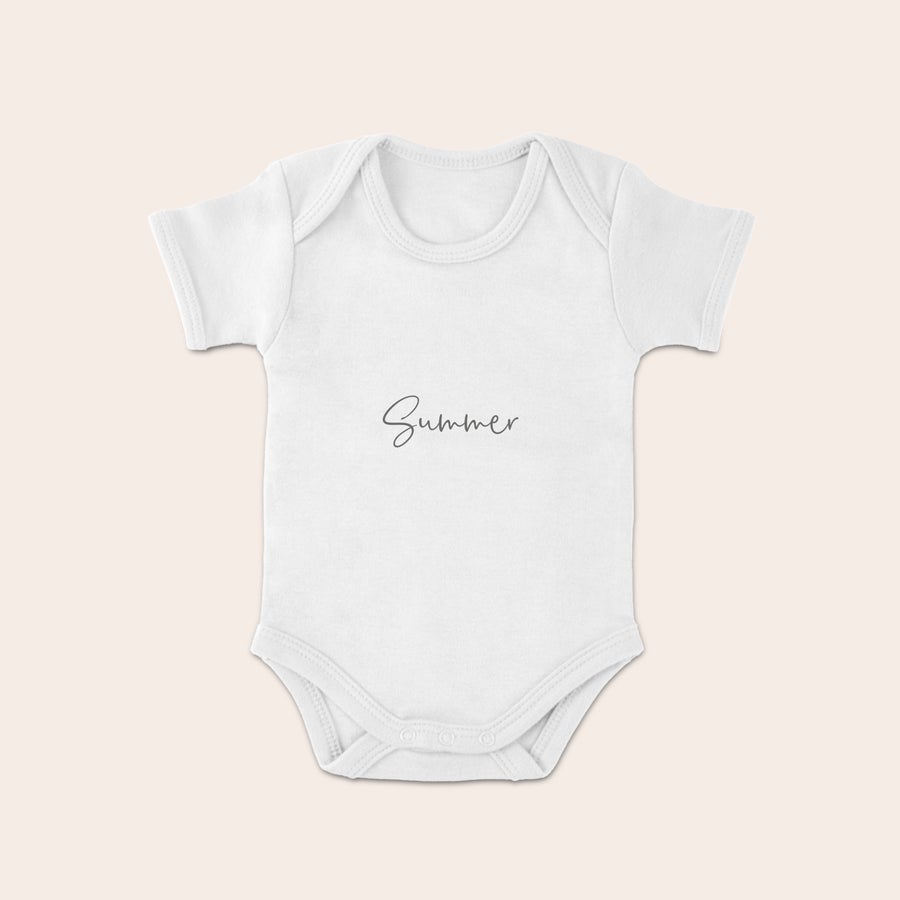 Personalised baby grow White cute printed babygrow personalized with the name Summer in script font