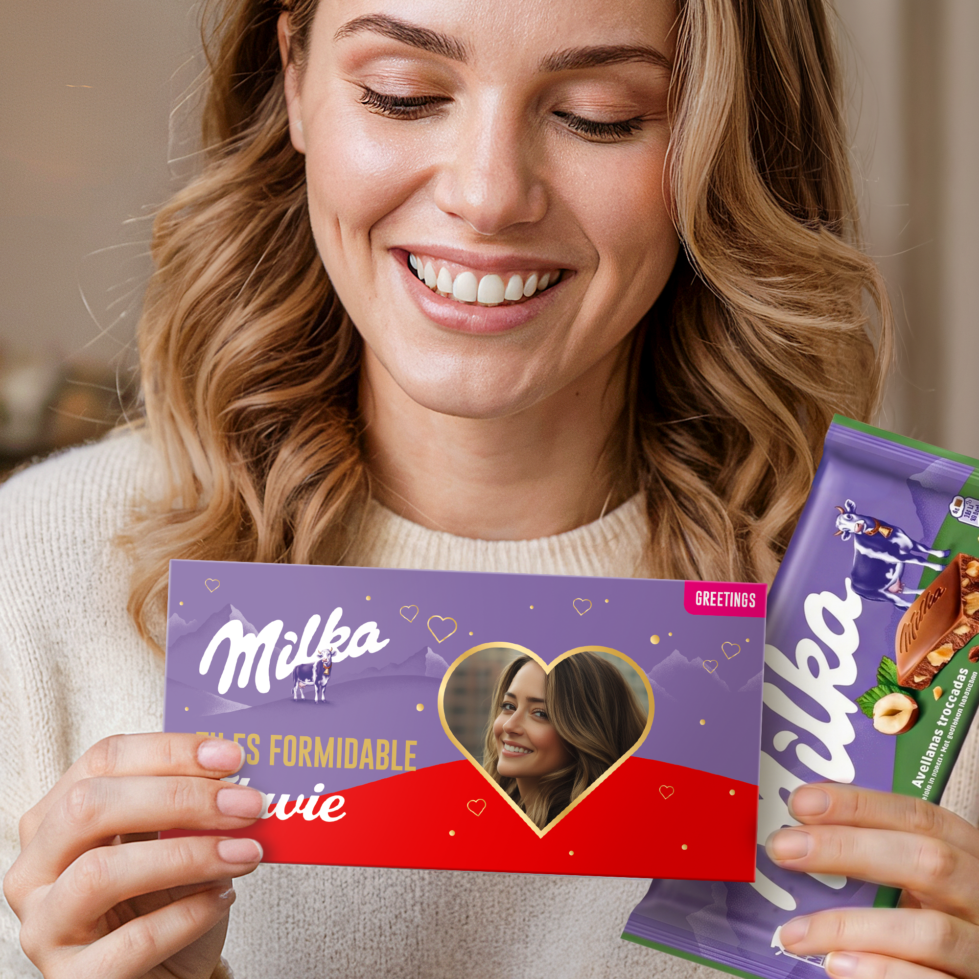 Carte de vœux personnalisée au chocolat Milka